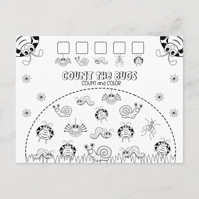 Count and Colour Child’s Fun Math Activity  Postcard (Front)