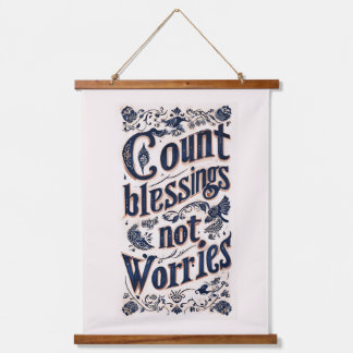 Count Blessings Not Worries Beige Background Hanging Tapestry