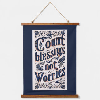 Count Blessings Not Worries Dark Background Hanging Tapestry