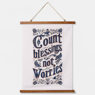 Count Blessings Not Worries Decorative Typography Hanging Tapestry