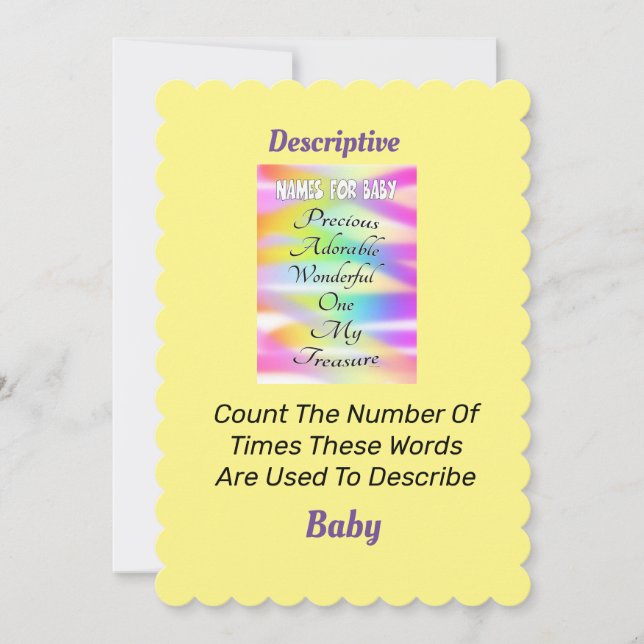 Count Descriptive Names For Baby Shower Game (Front)
