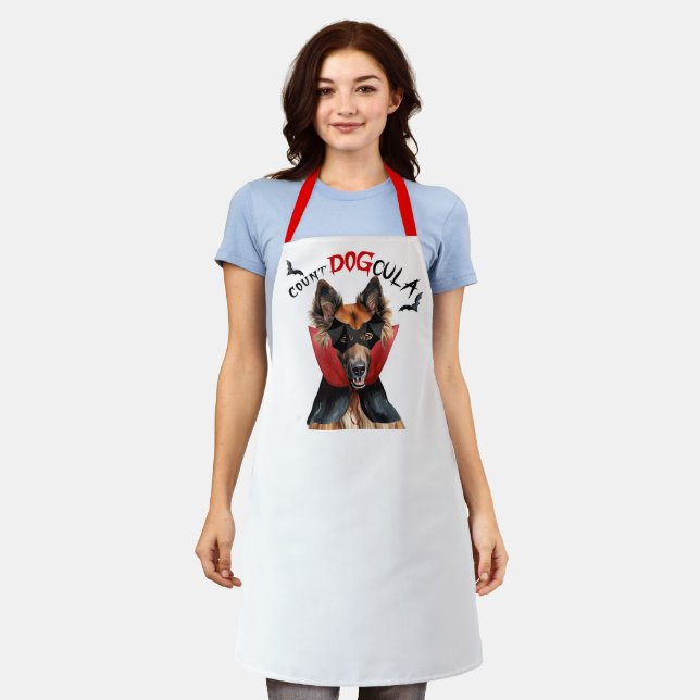 Count DOGcula Belgian Tervuren Dog Funny Halloween Apron (Worn)