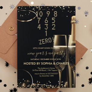 Count Down Gold Champagne New Year's Eve Party Invitation