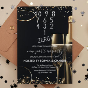 Count Down White Champagne New Year's Eve Party Invitation