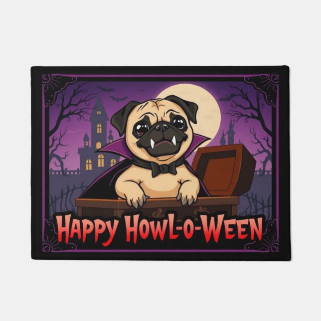 Count Pug Happy Howl-o-Ween Doormat (Front)