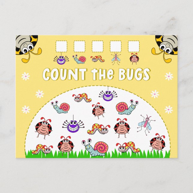 Count the Garden Bugs Kids Learning Activity Postcard (Front)