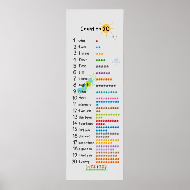 Count to 20 Math Wall Decor Kindergarten Grey (Front)
