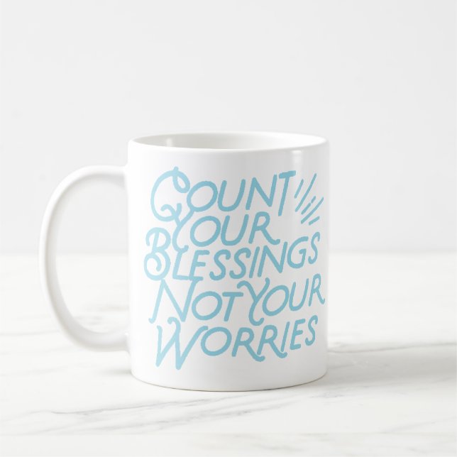Count Your Blessings Positive Quote Typography Coffee Mug (Left)