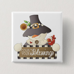 Count Your Blessings Snowman Pilgrim 15 Cm Square Badge
