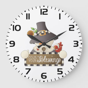 Count Your Blessings Snowman Pilgrim Large Clock