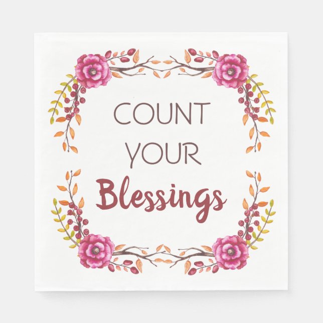 Count Your Blessings Thanksgiving Dinner Party Napkin (Front)