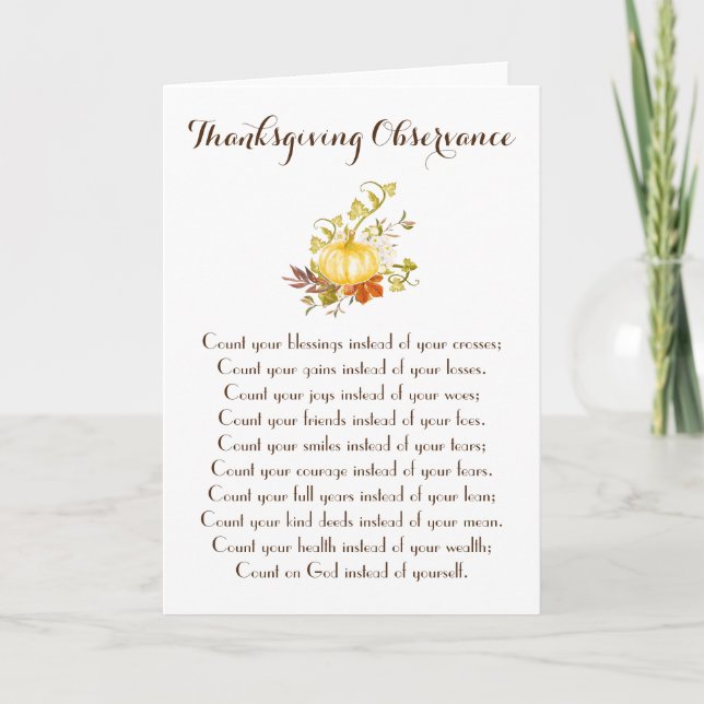 Count Your Blessings Thanksgiving Poem Holiday Card (Front)