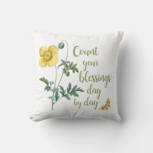 Count your blessings - vintage Yellow poppy  Cushion
