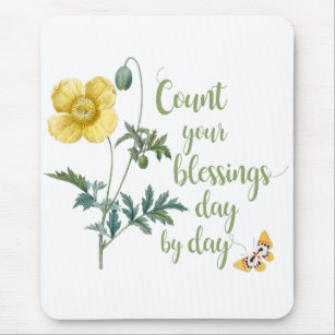Count your blessings - vintage Yellow poppy  Mouse Pad