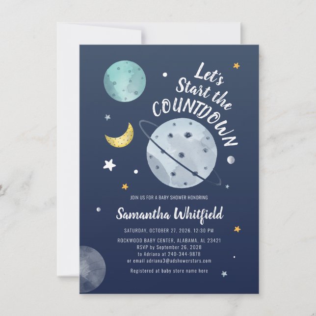 Countdown Modern Space Outer Galaxy Baby Shower Invitation (Front)