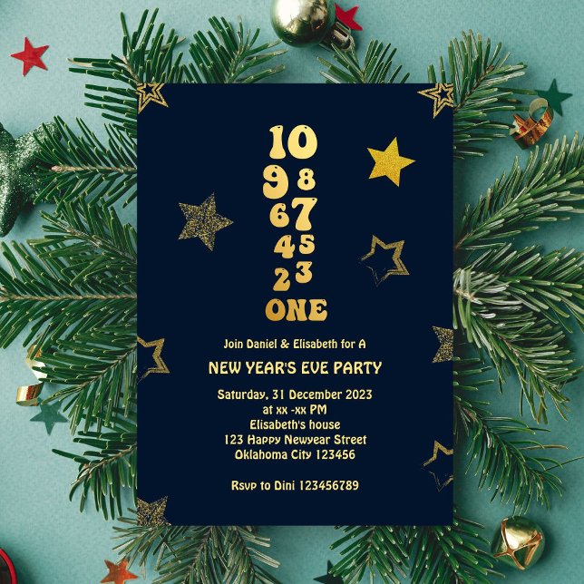 Countdown - Navy Gold New Years Eve Party  Invitation (Creator Uploaded)