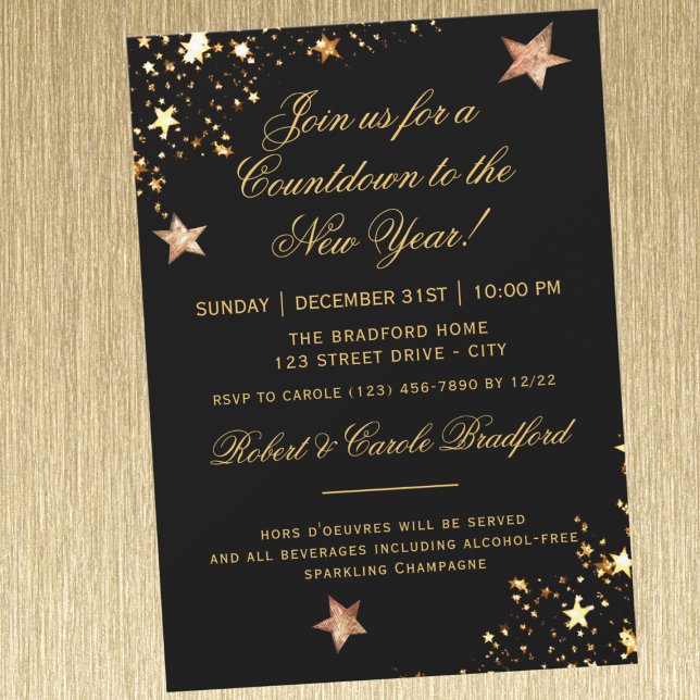 Countdown New Years Eve Party, Black Gold Invitation (Creator Uploaded)