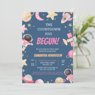 Countdown Space Girl Baby Shower Invitation