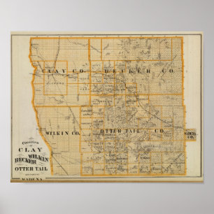 Counties of Clay, Wilkin, Becker, Minnesota Poster