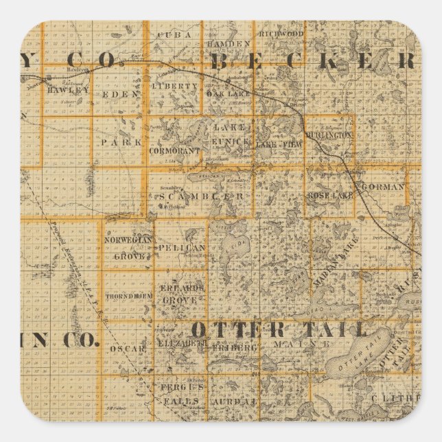 Counties of Clay, Wilkin, Becker, Minnesota Square Sticker (Front)