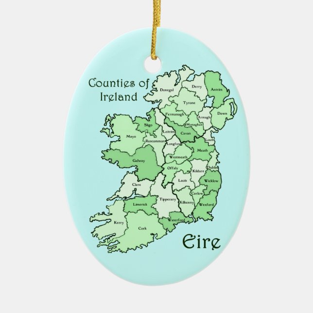Counties of Ireland Map Ceramic Tree Decoration (Front)