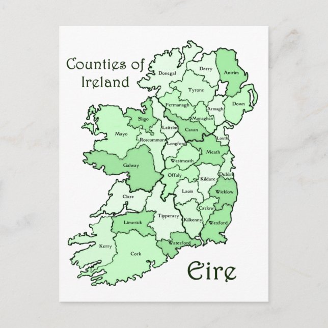 Counties of Ireland Map Postcard (Front)
