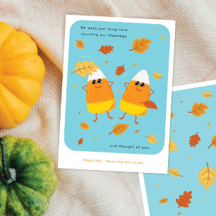 Counting Blessings   Cute Sky Blue Candy Corn Fall Holiday Card