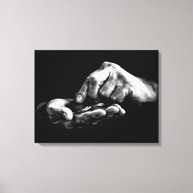 Counting Money Hands Black White Vintage Drawing Canvas Print (Front)