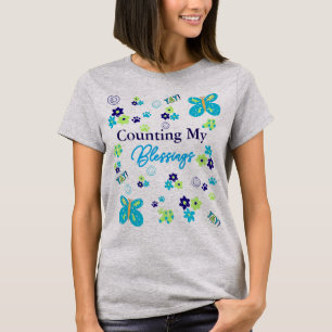 Counting My Blessings Flower Paw Prints Colourful T-Shirt