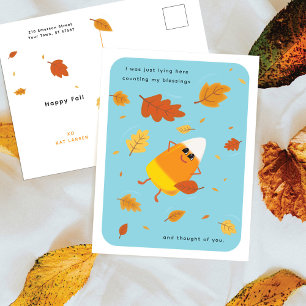 Counting My Blessings Sky Blue Candy Corn Fall Holiday Postcard