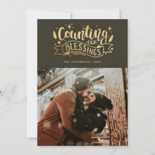 Counting our blessings. Christmas religious script Holiday Card