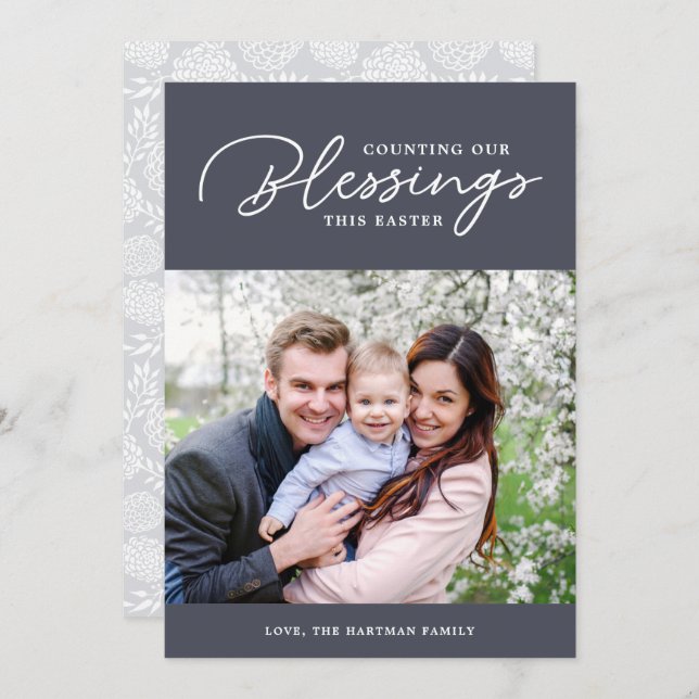 Counting our Blessings | Easter Photo Card | Grey (Front/Back)