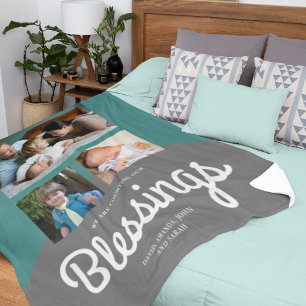 Counting Our Blessings   Family Photo Collage Fleece Blanket