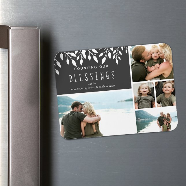Counting Our Blessings Greenery Photo Collage 4X3 Magnet (Counting Our Blessings Greenery Photo Collage 4X3 Magnet)