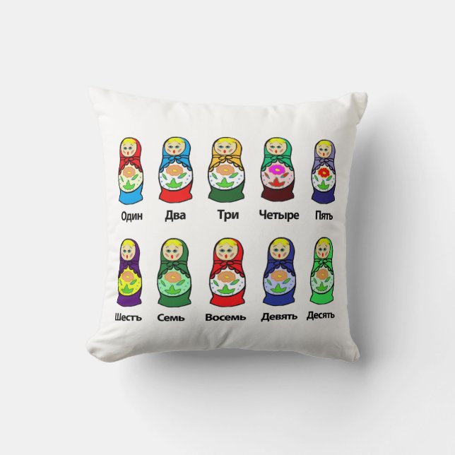 Counting Russian Nesting Dolls  (matroshka) Cushion (Front)