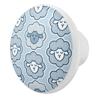 Counting sheep - blue ceramic knob