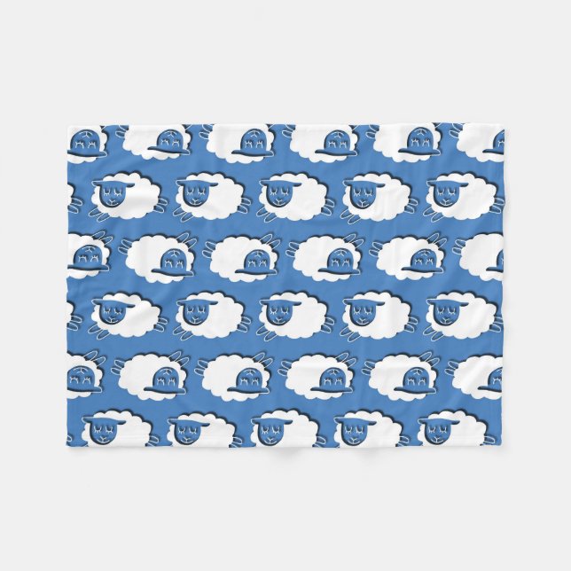 Counting Sheep blue, fleece blanket (Front (Horizontal))