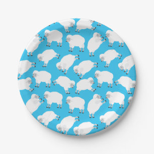 Counting Sheep Blue Nursery Pattern Paper Plate
