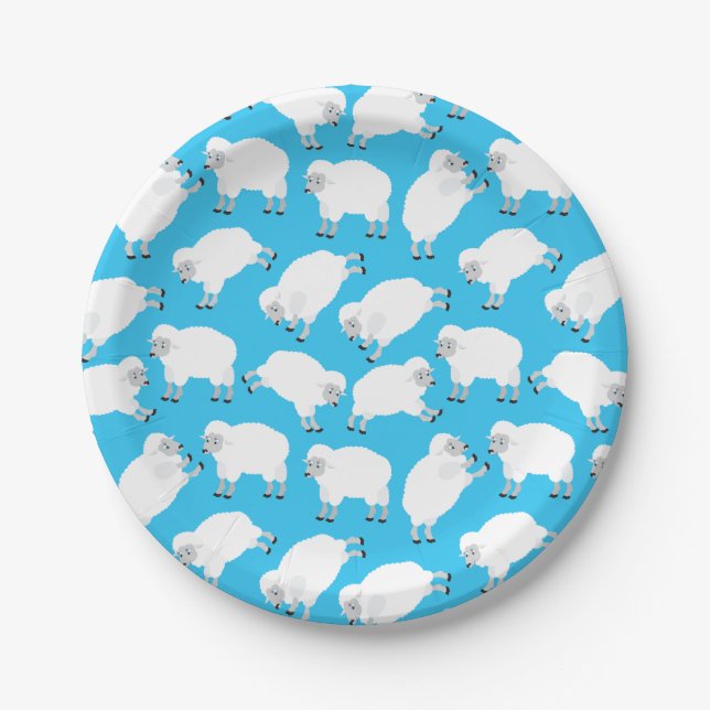 Counting Sheep Blue Nursery Pattern Paper Plate (Front)