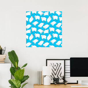 Counting Sheep Blue Nursery Pattern Poster