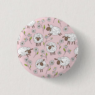 Counting sheep on cotton candy pink 3 cm round badge