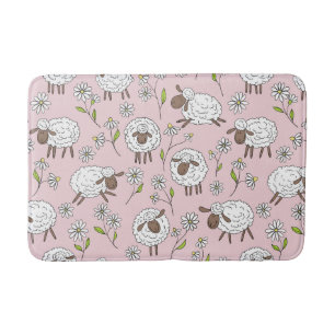 Counting sheep on cotton candy pink bath mat