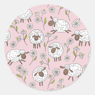 Counting sheep on cotton candy pink classic round sticker