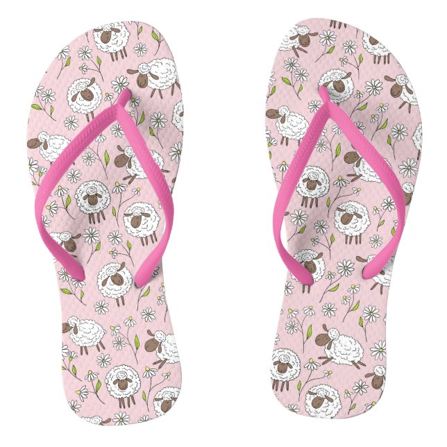 Counting sheep on cotton candy pink jandals (Footbed)