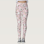 Counting sheep on cotton candy pink leggings<br><div class="desc">Hand-painted cute doodle sheeps and daisies</div>