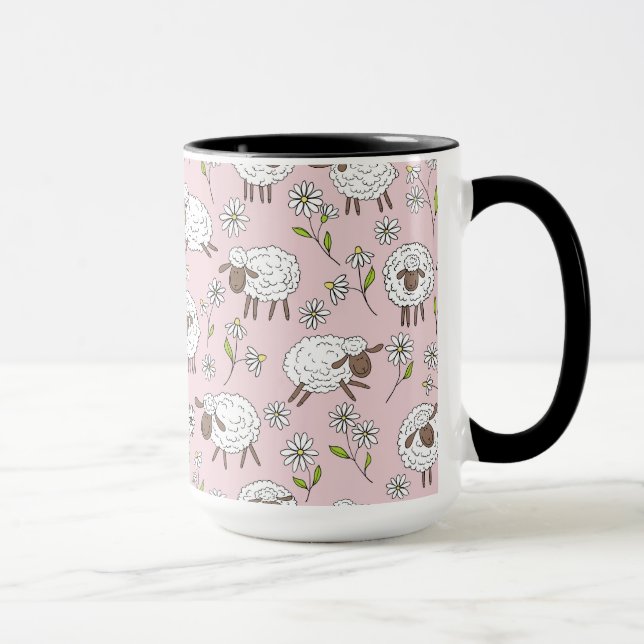 Counting sheep on cotton candy pink mug (Right)