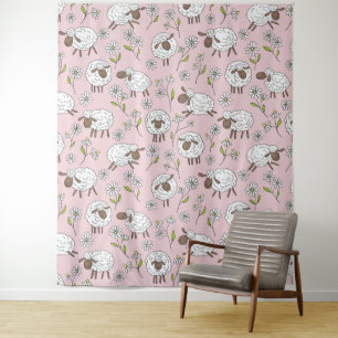 Counting sheep on cotton candy pink tapestry