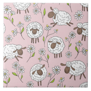 Counting sheep on cotton candy pink tile