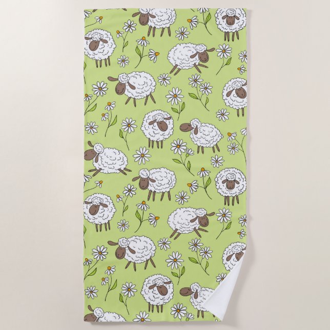Counting sheep on honney dew green beach towel (Front)