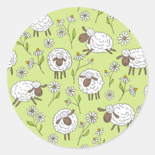 Counting sheep on honney dew green classic round sticker
